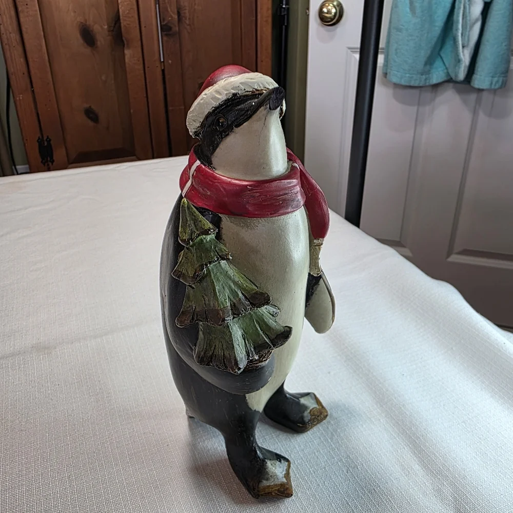 Festive Penguin Figurines with Red Scarves EUC Set Of 3